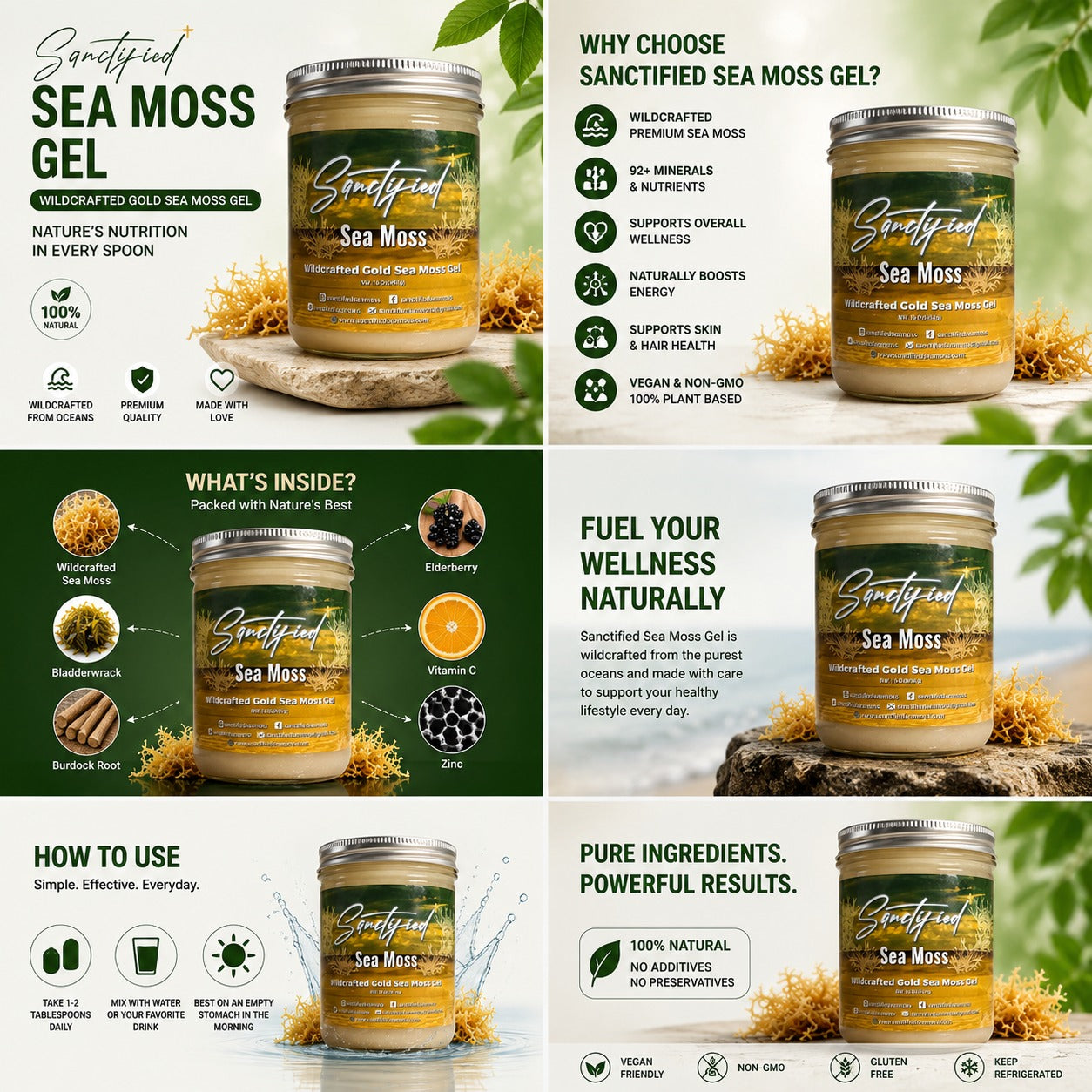 Natural Wildcrafted Gold Sea Moss Gel | Premium 16 oz Jar