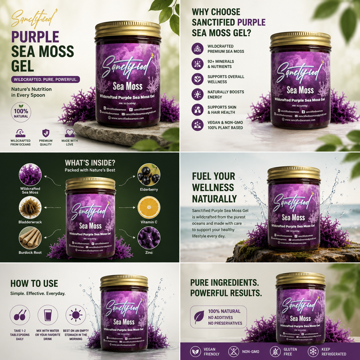 Wildcrafted Full Spectrum Purple Sea Moss Gel | 16 oz | Sanctified