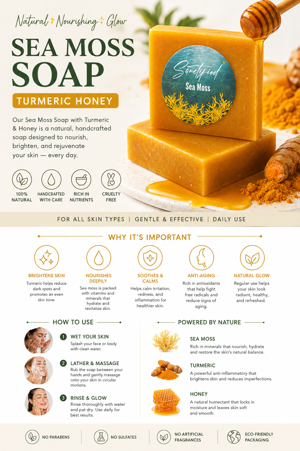 Turmeric & Honey Sea Moss Soap – Natural Handmade Soap for Glowing Skin